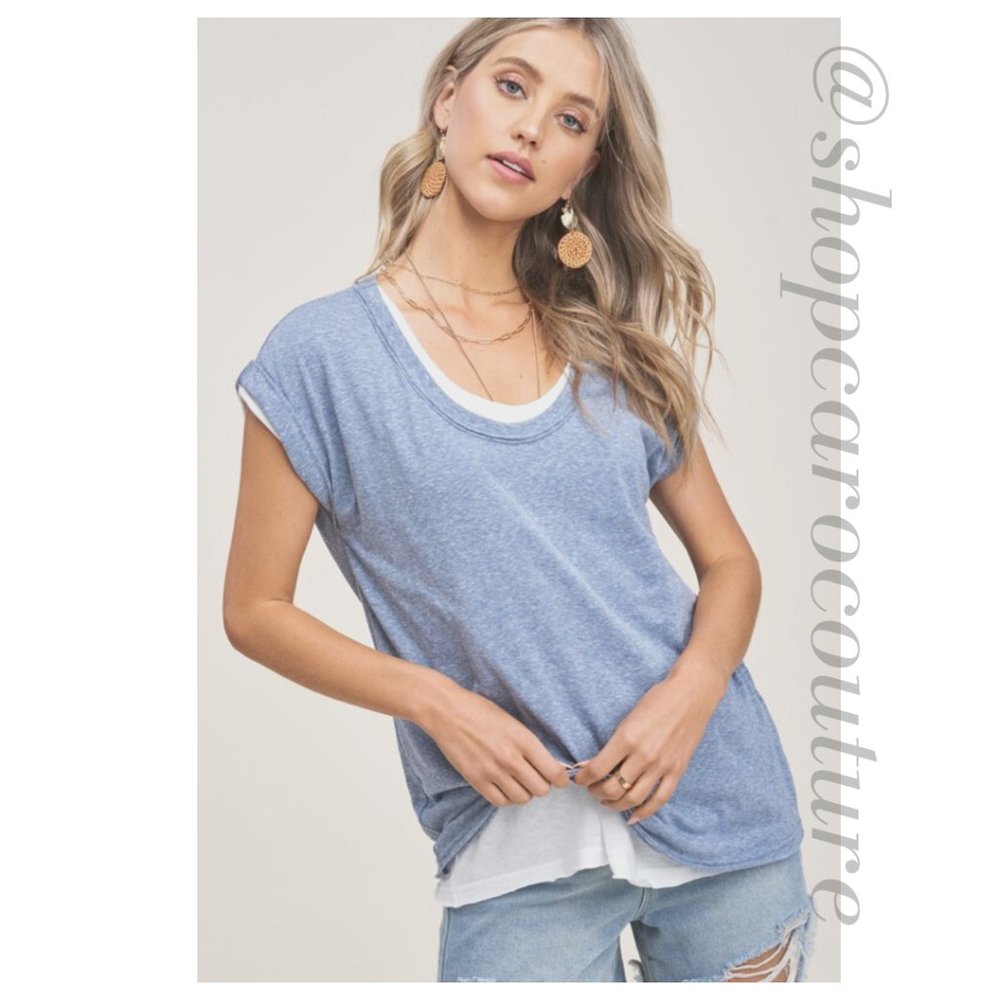 "Ola" Cap Sleeve Tee - BLUE